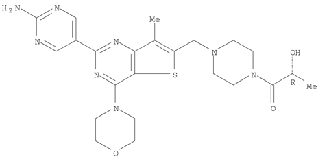 1-Propanone, 1-[4-[[2-(2-amino-5-pyrimidinyl)-7-methyl-4-(4-morpholinyl)thieno[3,2-d]pyrimidin-6-yl]methyl]-1-piperazinyl]-2-hydroxy-, (2R)-